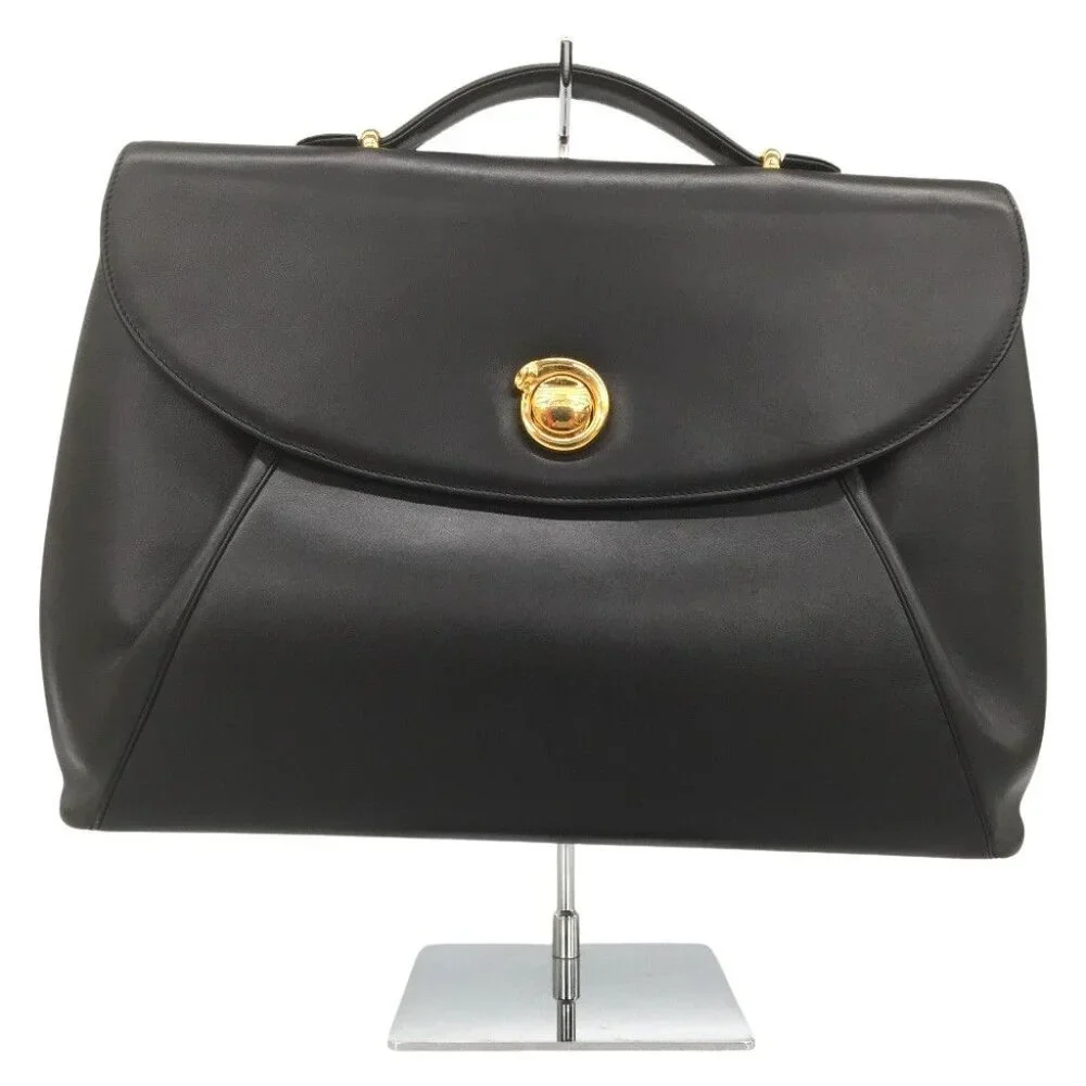 Cartier Panthere Brief Case Bag Leather Gold Hardware Black